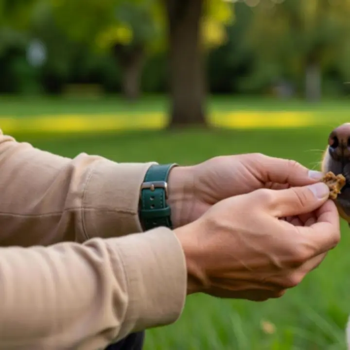 Zbliżenie na trening wzmacniania pozytywnego - ręka z nagrodą