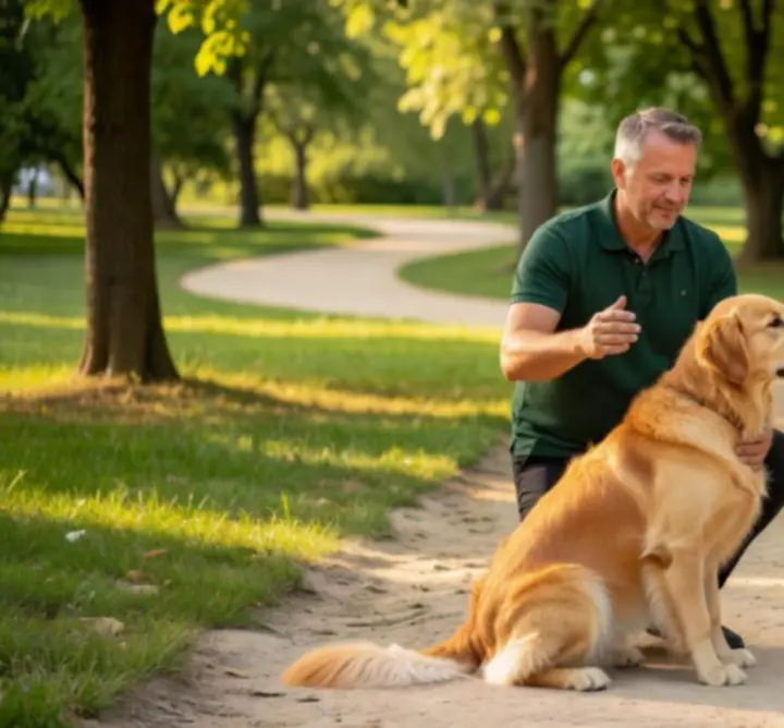 Sesja treningowa psa z właścicielem w parku